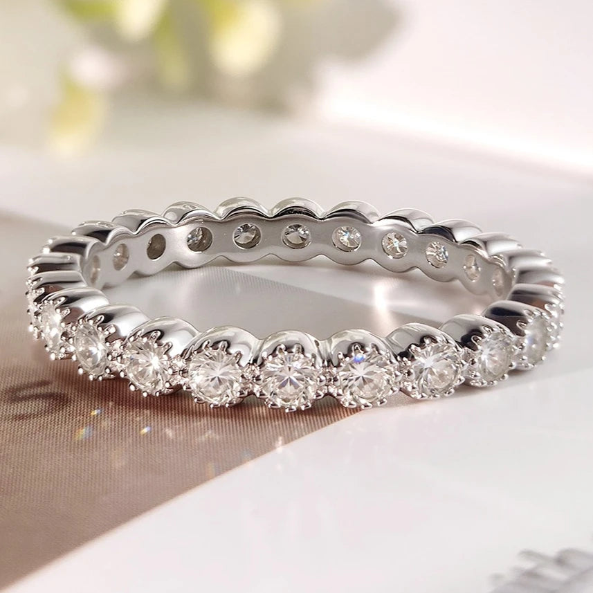Full Moissanite Eternity Ring 2mm D Color Certified 925 Sterling Silver Stackable Band