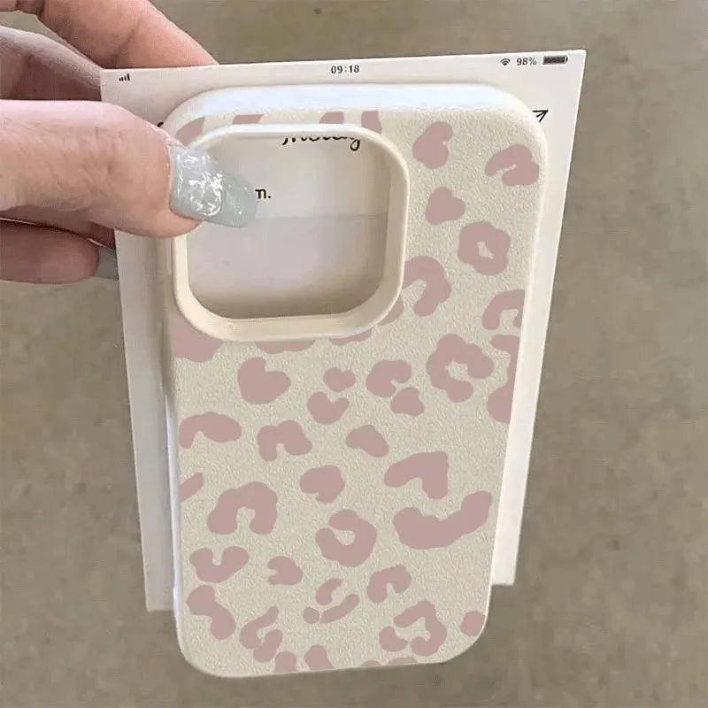 Pink Leopard Print Lychee Case for iPhone 17 16 15 14 13 Pro Max