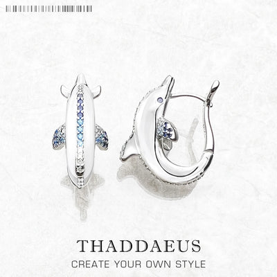 Cute Dolphin Hoop Earrings 925 Sterling Silver Lucky Gift Women