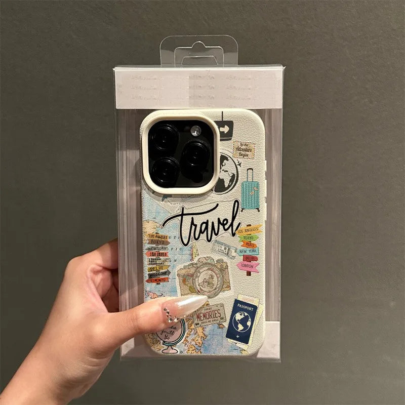 Travel Collage Lychee Case for iPhone 17 16 15 14 13 12 Pro Max
