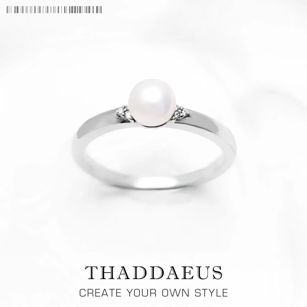Pearl and Zircon Ring 925 Sterling Silver Glam Spring Trendy Jewellery Women