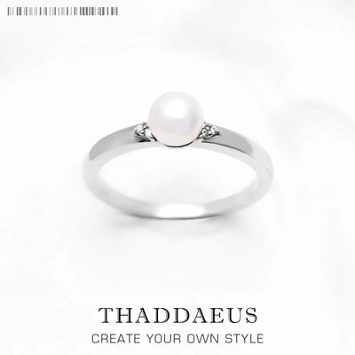 Pearl and Zircon Ring 925 Sterling Silver Glam Spring Trendy Jewellery Women