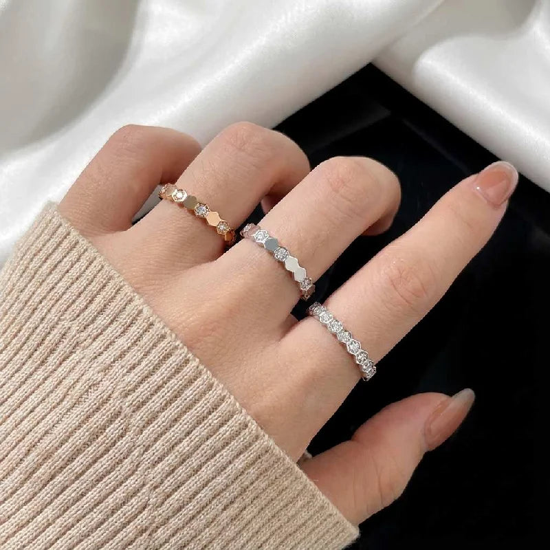 925 Sterling Silver Vintage Geometric Shape Zircon Ring High Quality Fine Jewellery Accessory