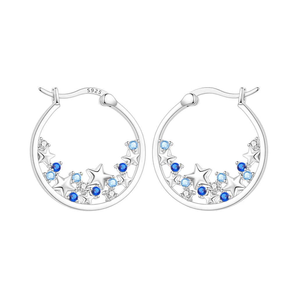 925 Sterling Silver Star Moon Sun Tassel Versatile Hoop Earrings Fine Gift
