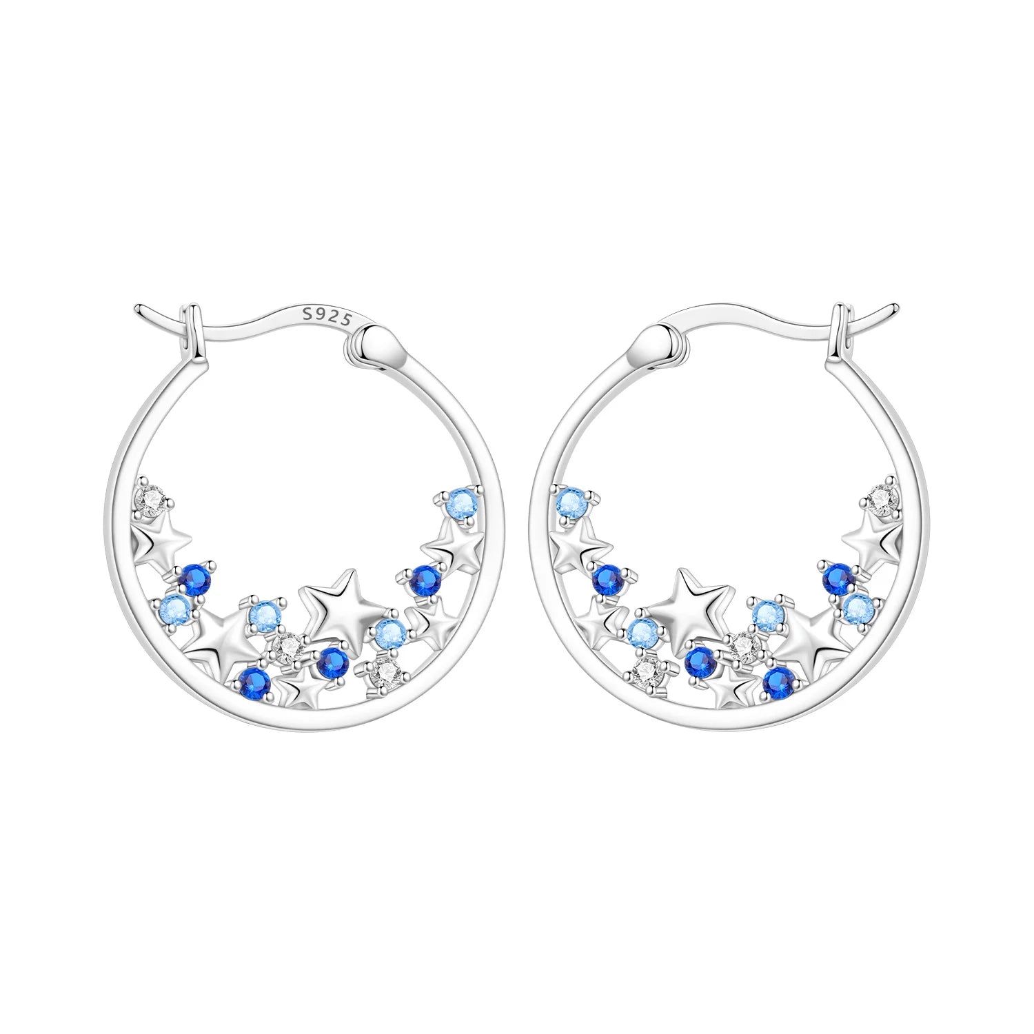 925 Sterling Silver Blue Zircon Starry Sky Hoop Earrings Trendy Jewellery