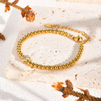 Zirconia Heart Bracelet for Women, Beaded Strand Link Bangle Gold Plated, Stainless Steel Adjustable Bracelets