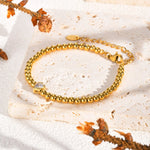 Zirconia Heart Bracelet for Women, Beaded Strand Link Bangle Gold Plated, Stainless Steel Adjustable Bracelets