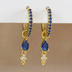 2PCS Stainless Steel Multicolor Zircon Geometry Drop Earrings