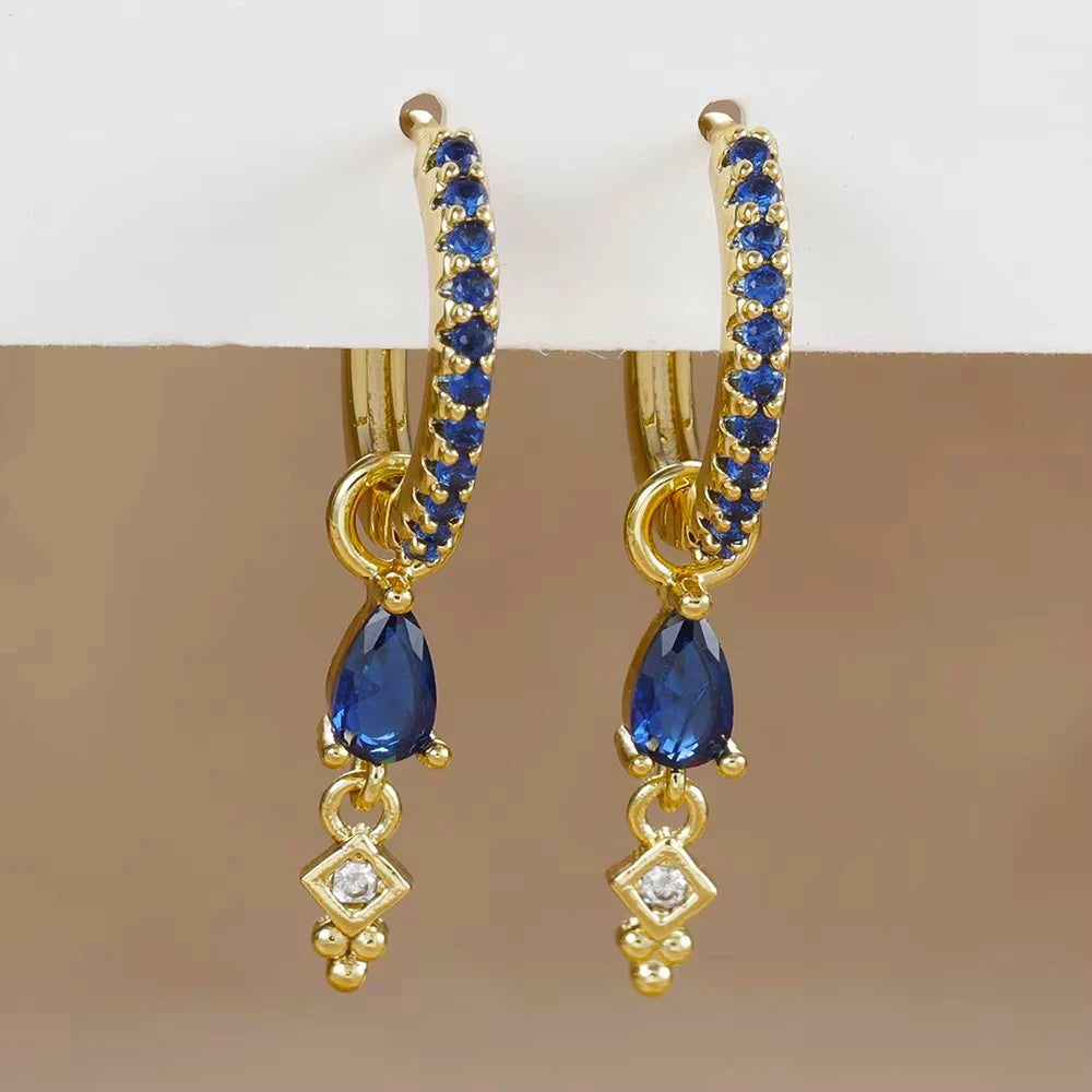 2PCS Stainless Steel Multicolor Zircon Geometry Drop Earrings
