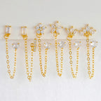 Stainless Steel Zircon Crown Stud Earrings Women 18K Gold Double Studs