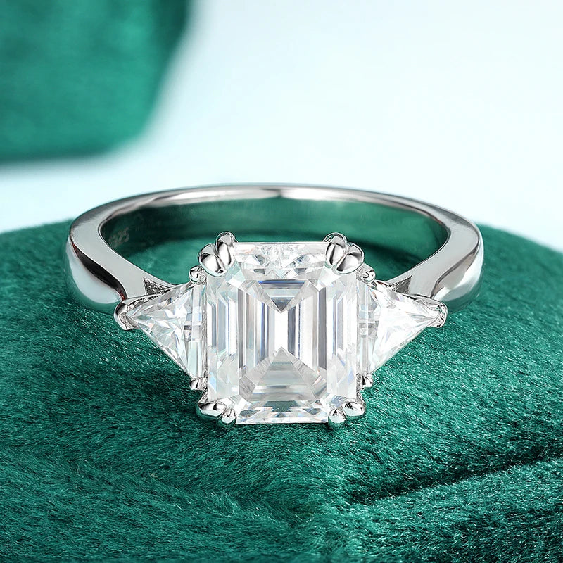 4ct Lab Grown Ruby Colombian Emerald Ring 925 Sterling Silver Moissanite Band