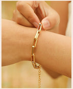 6mm Paperclip Chain Bracelet 18k Gold Plated Stainless Steel Link Adjustable Stackable Jewelry for Women Girls Gift