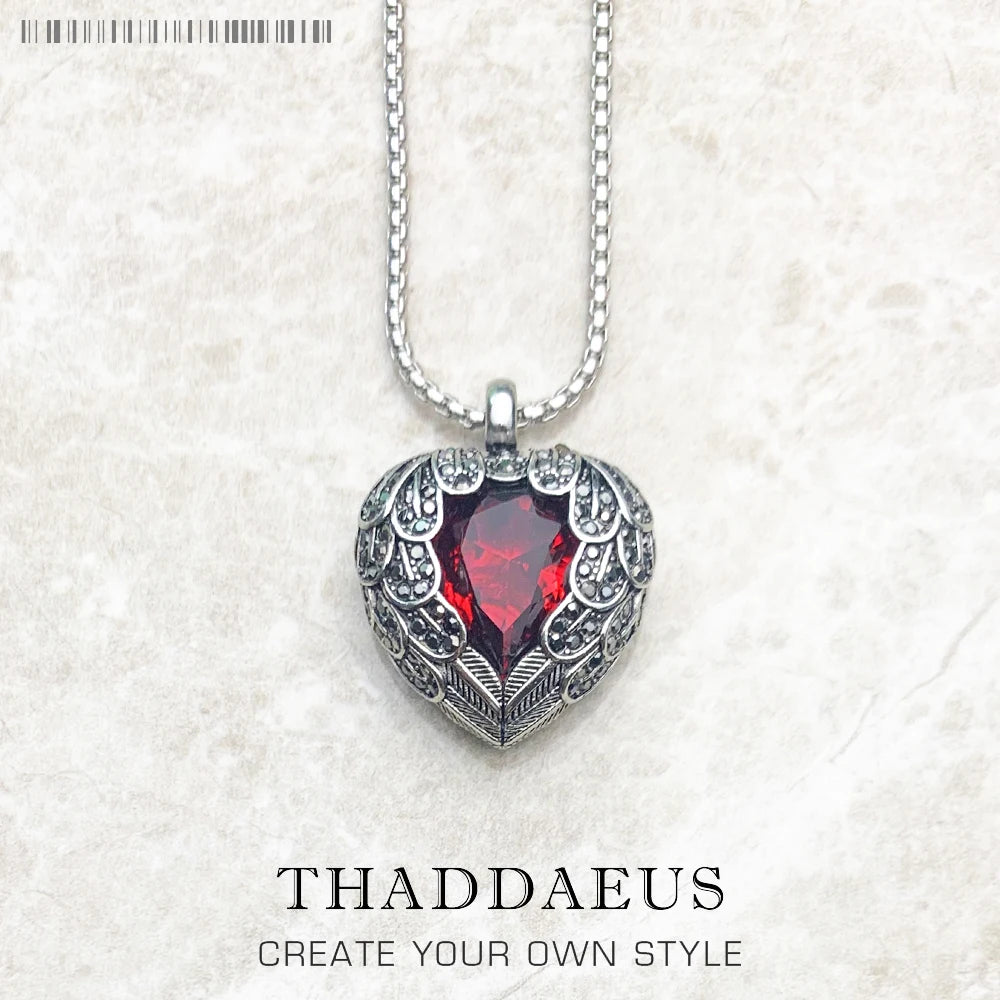 Red Winged Heart Pendant Necklace 925 Sterling Silver Fashion Jewellery Gift