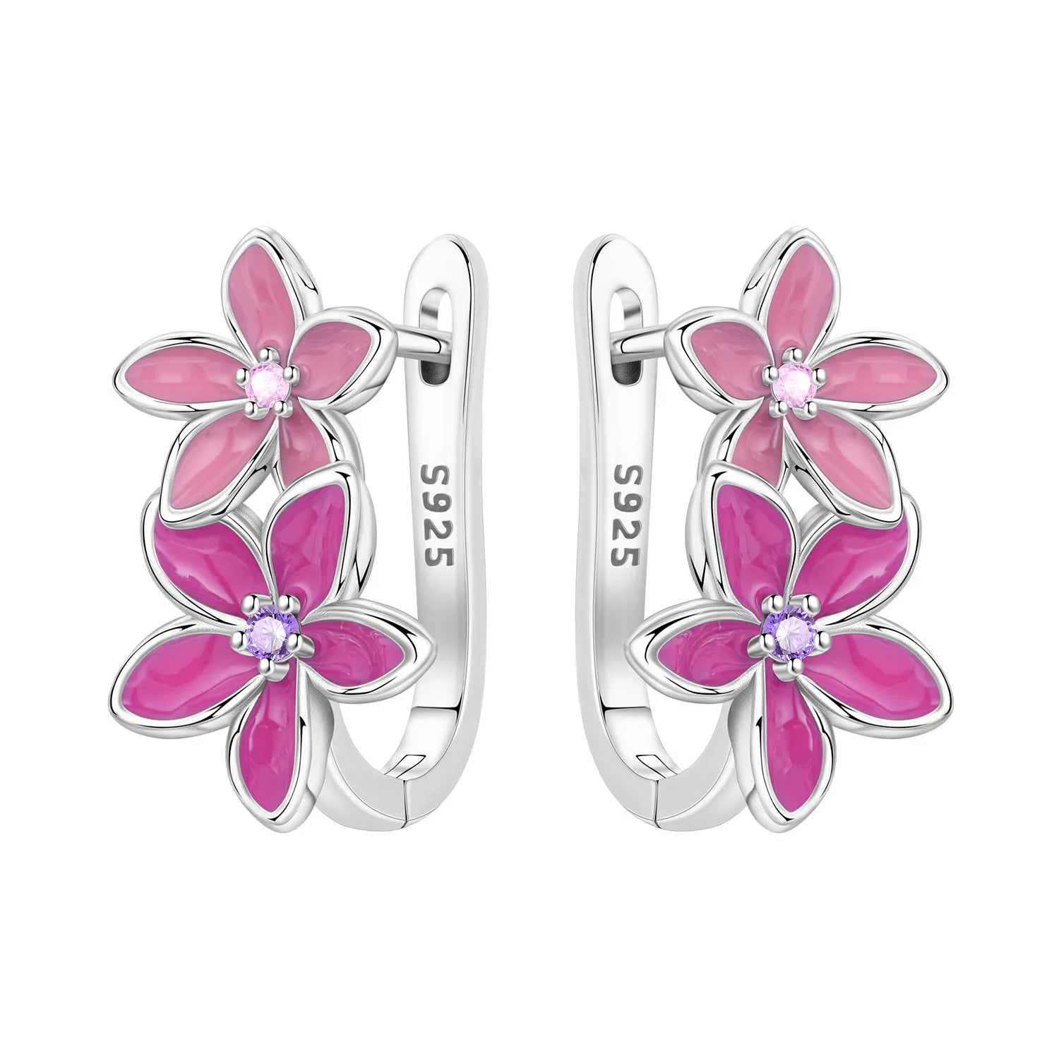925 Sterling Silver Flower Plant Zircon Circle Hoop Earrings Jewellery Gift
