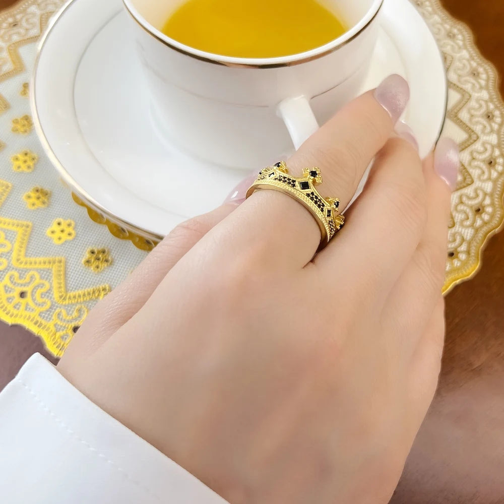 Royal Power Crown Golden Ring 925 Sterling Silver Victorian Vintage Men Women