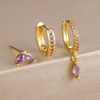 3PCS Trendy Gold Colour Square Zircon Hanging Earring Twisted Circle