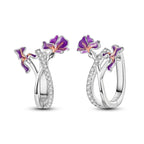 925 Sterling Silver Flower Plant Zircon Circle Hoop Earrings Jewellery Gift