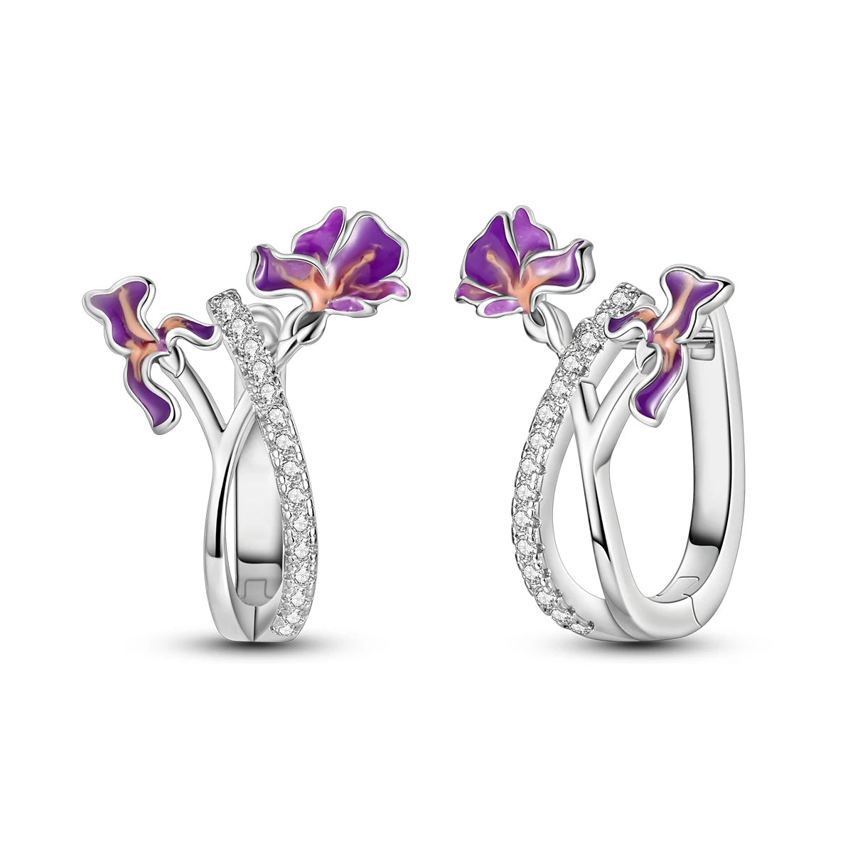 925 Sterling Silver Flower Plant Zircon Circle Hoop Earrings Jewellery Gift