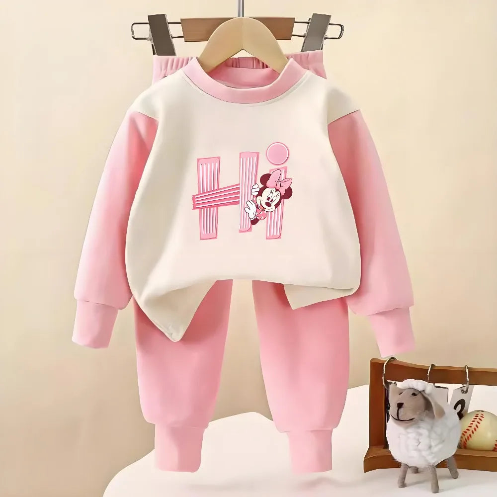Girls Long Sleeve Pyjamas Set Dralon Fabric Casual Home Wear Sleepwear