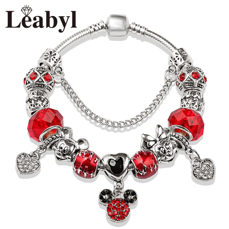 Pink Crystal Bead Charm Bracelet Colourful Enamel Handmade DIY Jewellery