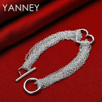 925 Sterling Silver 8-inch Heart Braided Bracelet Women Wedding Jewellery