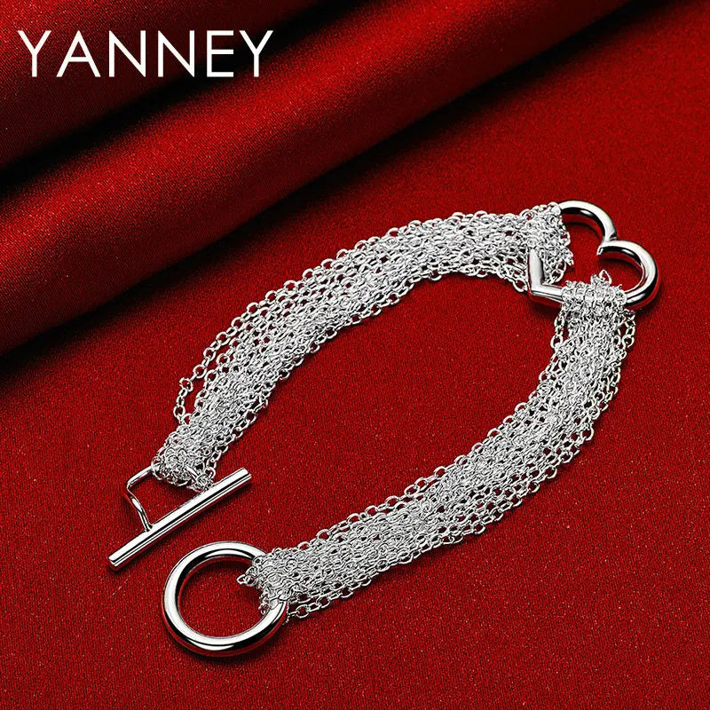 925 Sterling Silver 8-inch Heart Braided Bracelet Women Wedding Jewellery