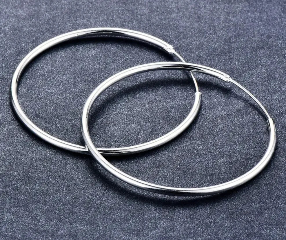 925 Sterling Silver Round Circle Loop Hoop Earrings Simple Piercing Gift Box