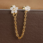 Stainless Steel Zircon Crown Stud Earrings Women 18K Gold Double Studs