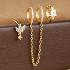 3PCS Stainless Steel Long Chain Two Hole Piercing Earrings Tassel
