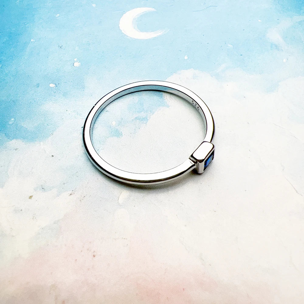 Blue Stone Square Timeless Ring 925 Sterling Silver Romantic Jewellery Women