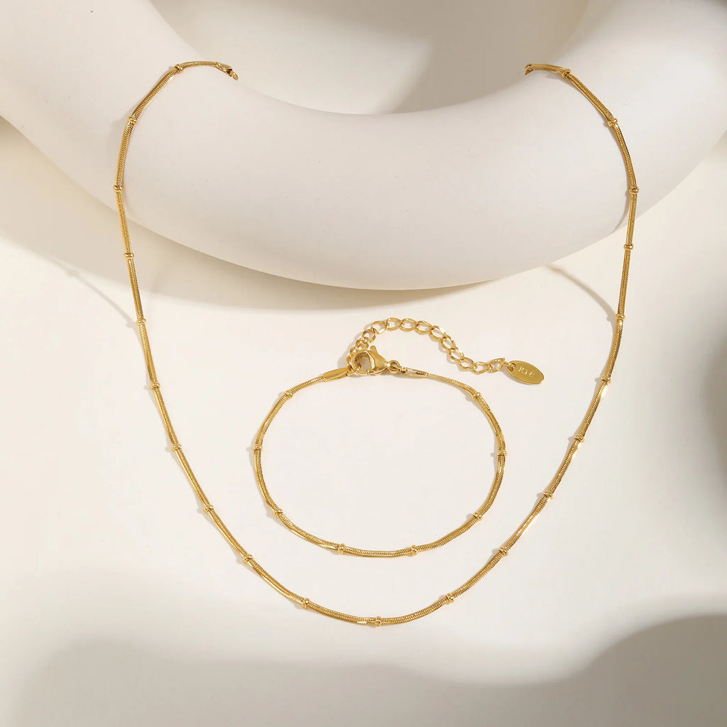 Stainless Steel Snake Ball Bead Chain Bracelet For Women, 18k Gold Plated Thin Link Layered Hand Wristband Christmas Gift
