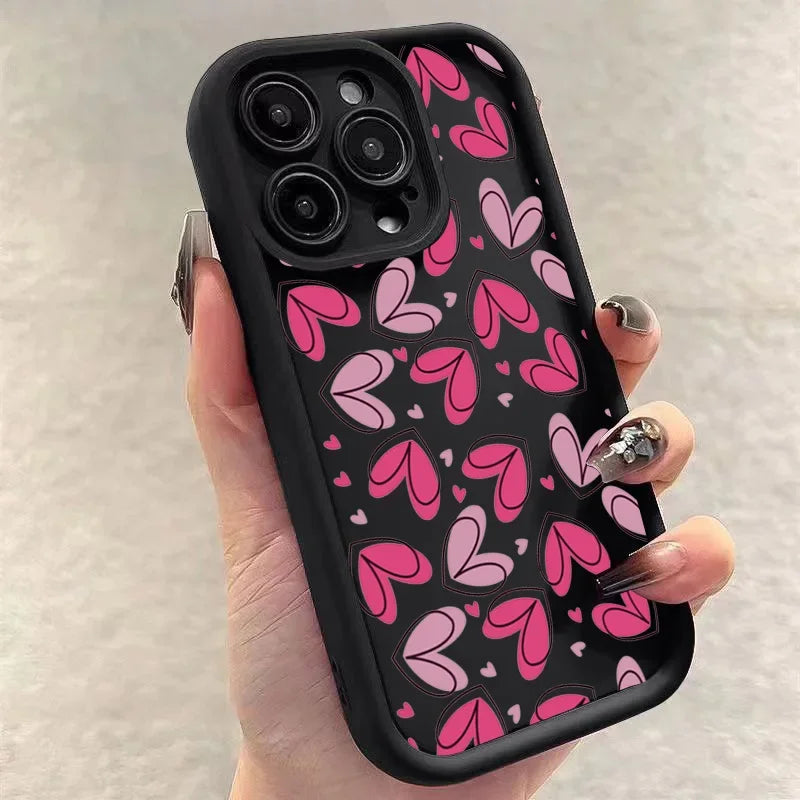 Pink Heart-Shaped Silicone Case for iPhone 17 16 15 14 13 12 11 Pro Max XR