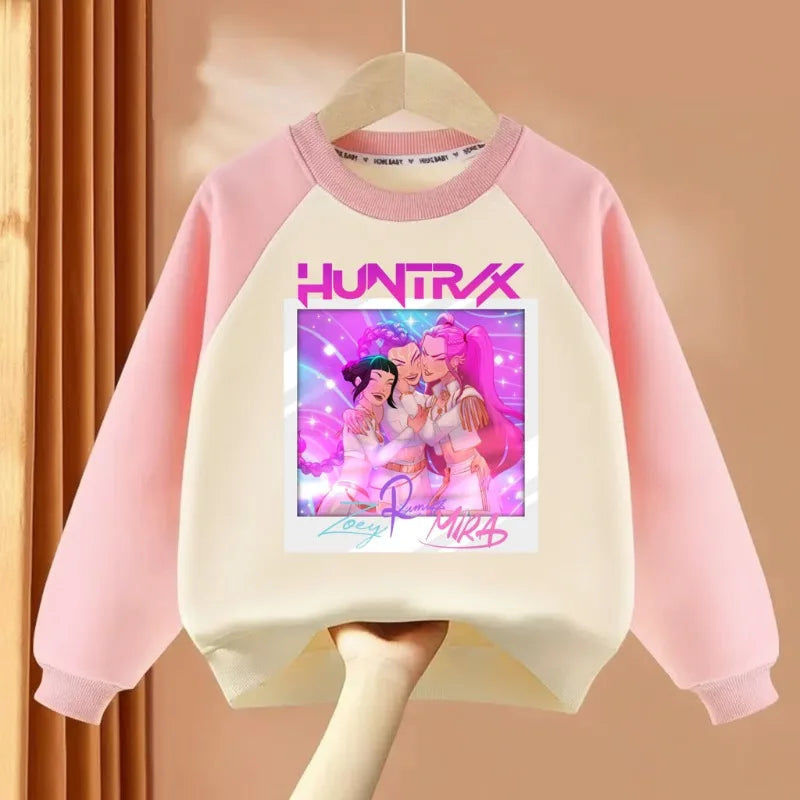 Girls Casual Sweatshirt O-Neck Long Sleeve Spliced Hoodie Sport Pullover