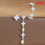 3PCS Zircon Flower Pendant Earring Sets Stainless Steel Cartilage
