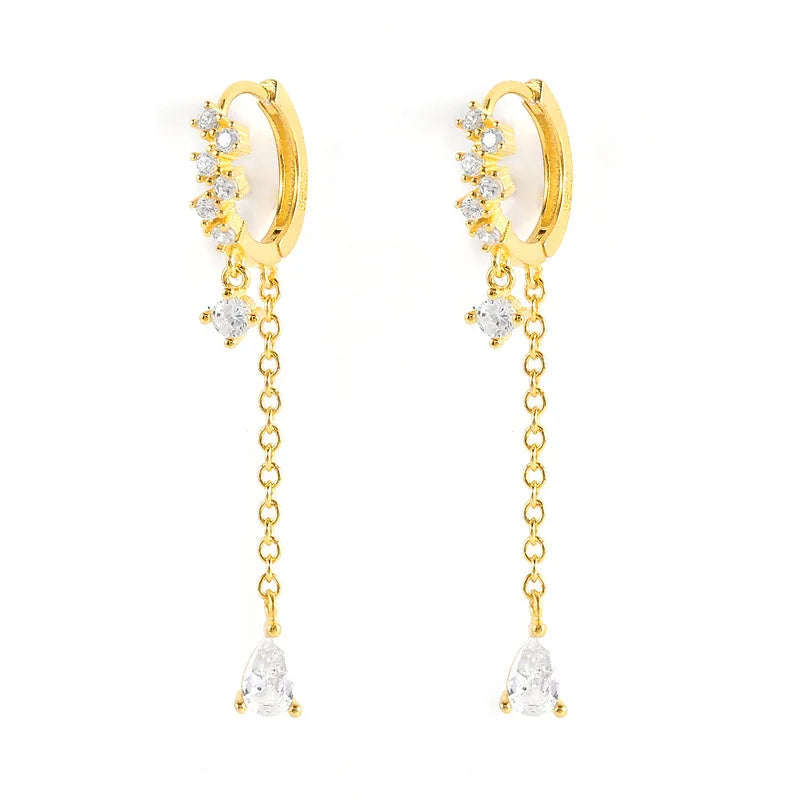New Stainless Steel Water Drop Hoop Earrings Cubic Zirconia Flowers