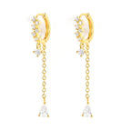 New Stainless Steel Water Drop Hoop Earrings Cubic Zirconia Flowers