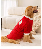 Jolly Red Plush Dog Coat for Large Breeds - Warm & Festive Hoodie for Golden Retriever, Husky, Holiday Celebration