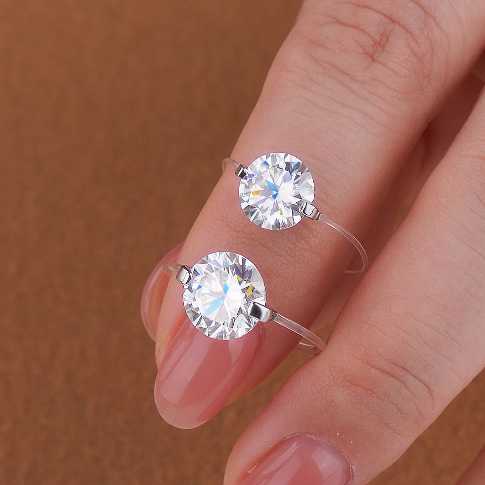 1-3CT D Color Moissanite Transparent Fishing Line Ring S925 Silver Round Lab Diamond Certified