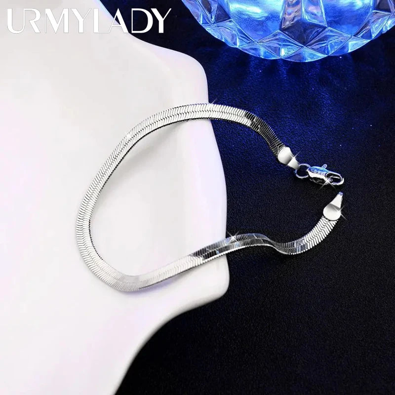 4mm Blade Chain Bracelet 8-inch 925 Sterling Silver Men Women Christmas Gift
