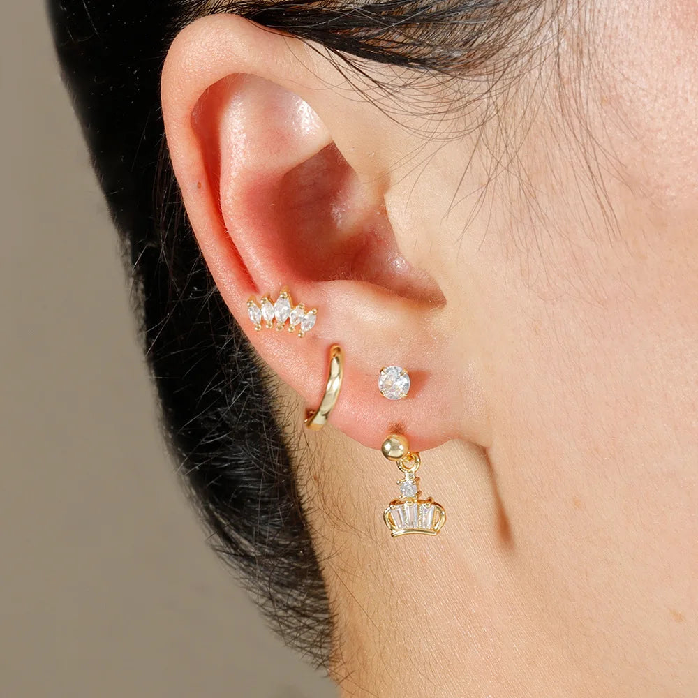 3pcs Stainless Steel Zircon Huggie Hoop Earrings Set Star Moon