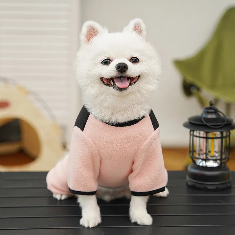 Winter Pet Clothes Leash Hook Fleece Dog Cat Pajamas Warm Cold Weather Walk