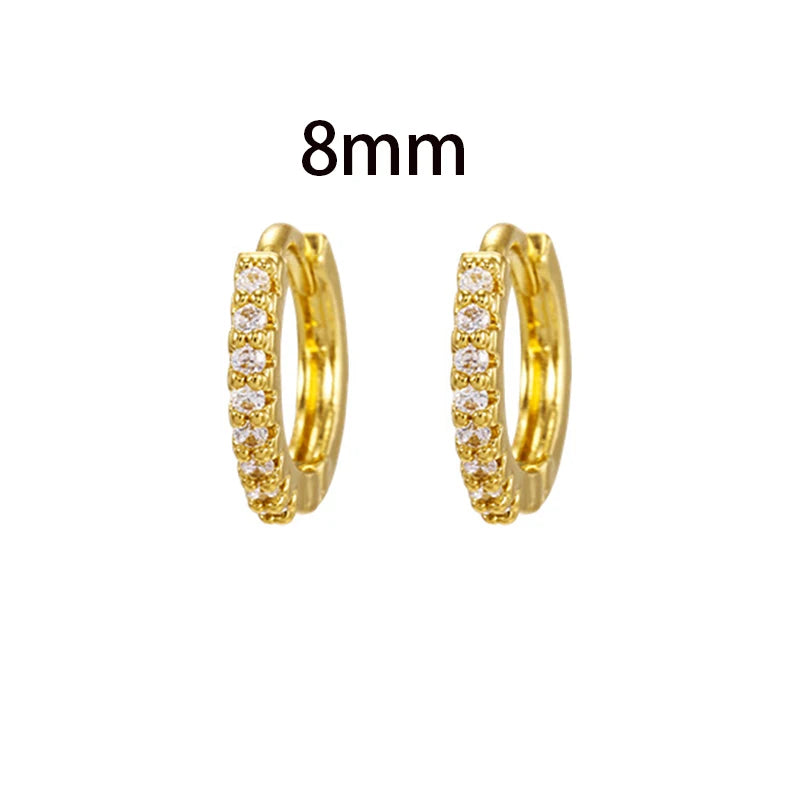 2PCS Gold Colour Crystal Zirconia Chain Hoop Earrings Small Pendant