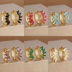 Light Luxury Horse Eye Zircon Hoop Earrings 18K Gold Plated Punk