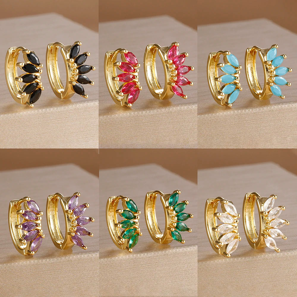 Light Luxury Horse Eye Zircon Hoop Earrings 18K Gold Plated Punk