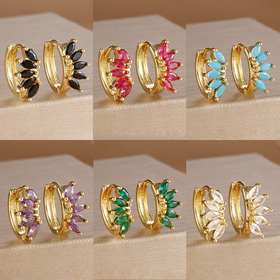 Light Luxury Horse Eye Zircon Hoop Earrings 18K Gold Plated Punk