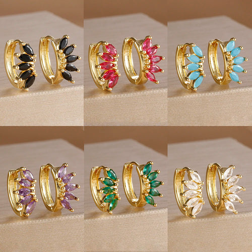 Light Luxury Horse Eye Zircon Hoop Earrings 18K Gold Plated Punk