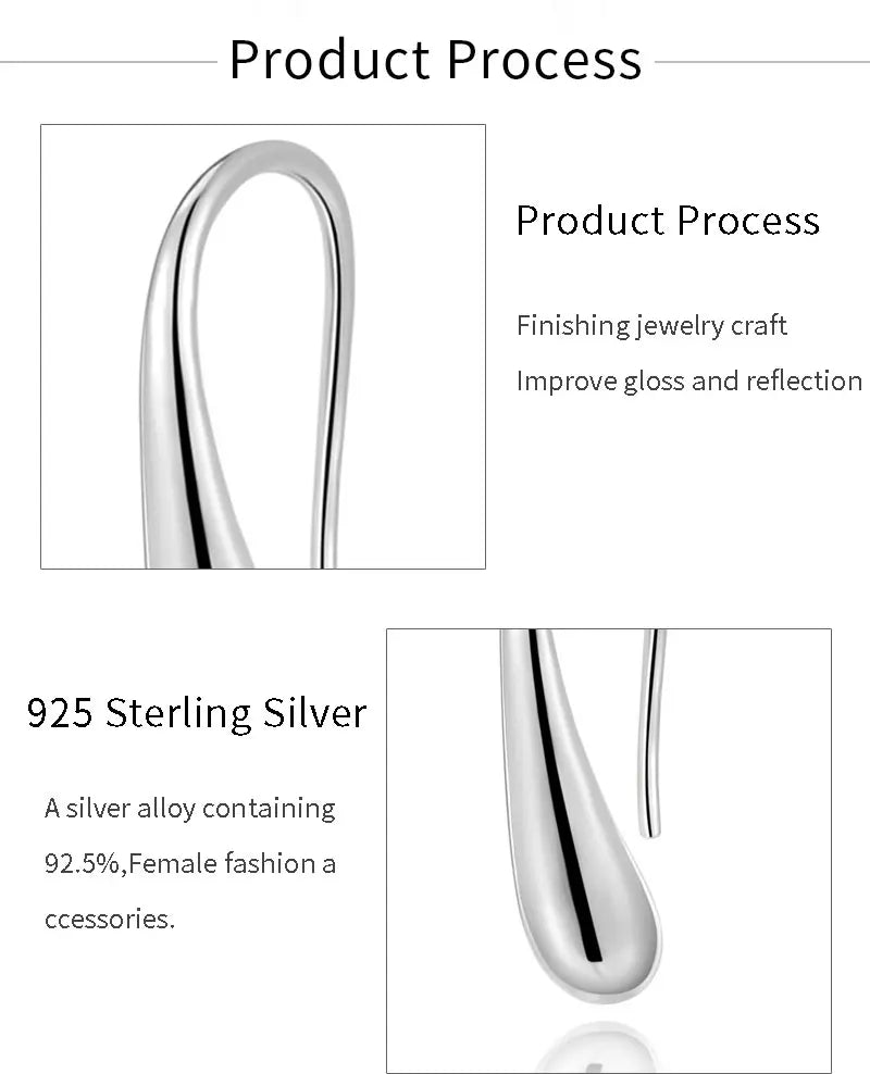 925 Sterling Silver Teardrop Stud Earrings Women High Quality Party Jewellery
