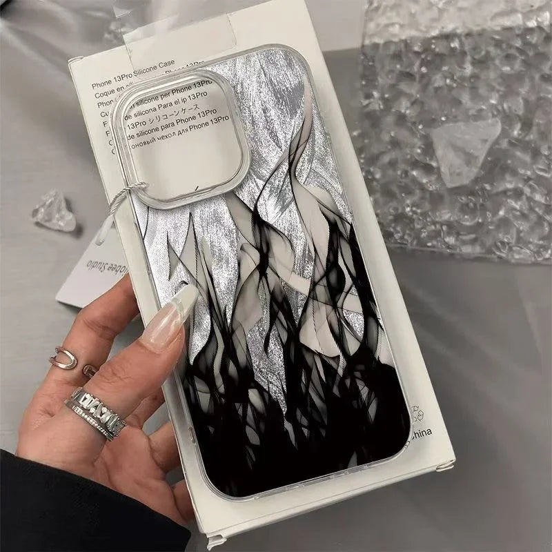 Fashion Fire Flame Silver Case for Samsung S25 S24 S23 S22 Ultra Plus A55