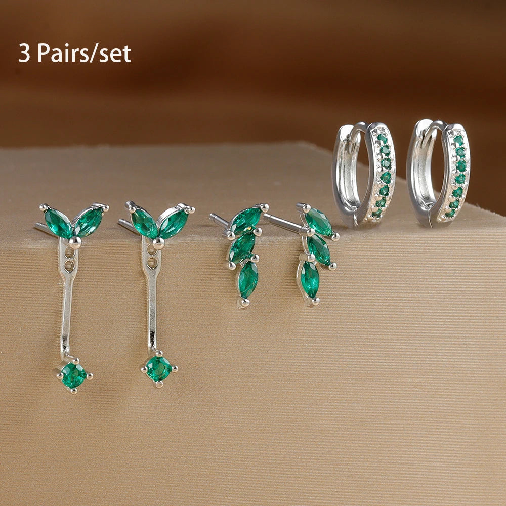 3 Pairs Exquisite Zircon Little Huggies Hoop Earrings Set Steel