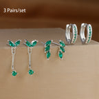 3 Pairs Exquisite Zircon Little Huggies Hoop Earrings Set Steel